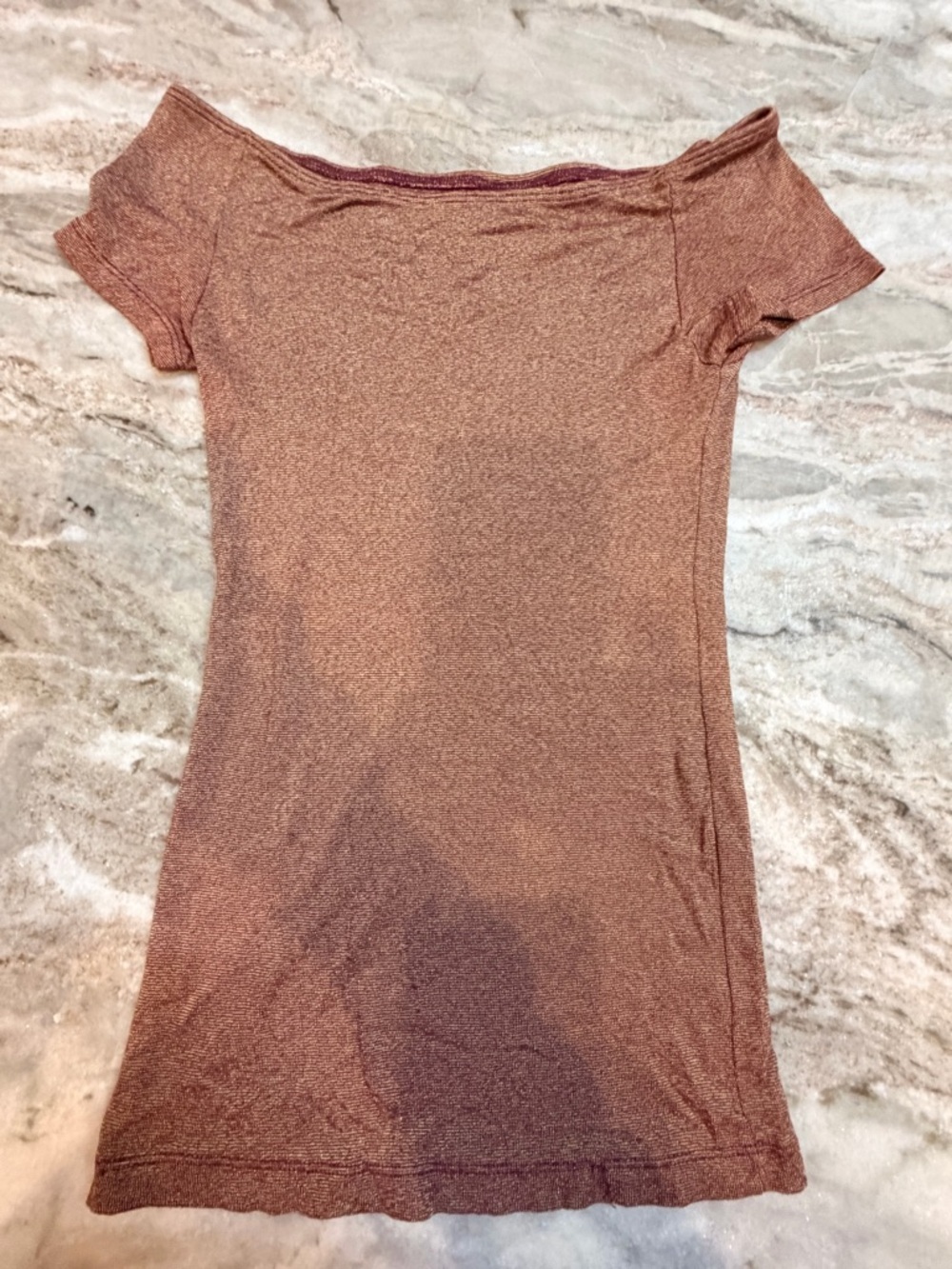 Michael Stars Off Shoulder Top One Size Fitted Knit Brown Short Sleeve Stretch